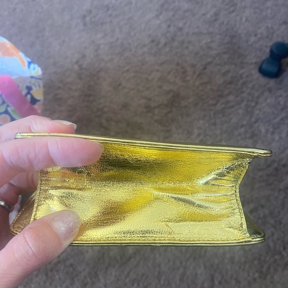 Ralph Lauren Leather Metallic Gold Mini Crossbody Bag Rope Handles Mirror - Picture 5 of 8